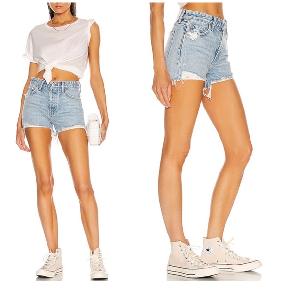 GRLFRND Pants - GRLFRND Helena High Rise Cut Off Shorts in NEWPORT SIZE 25